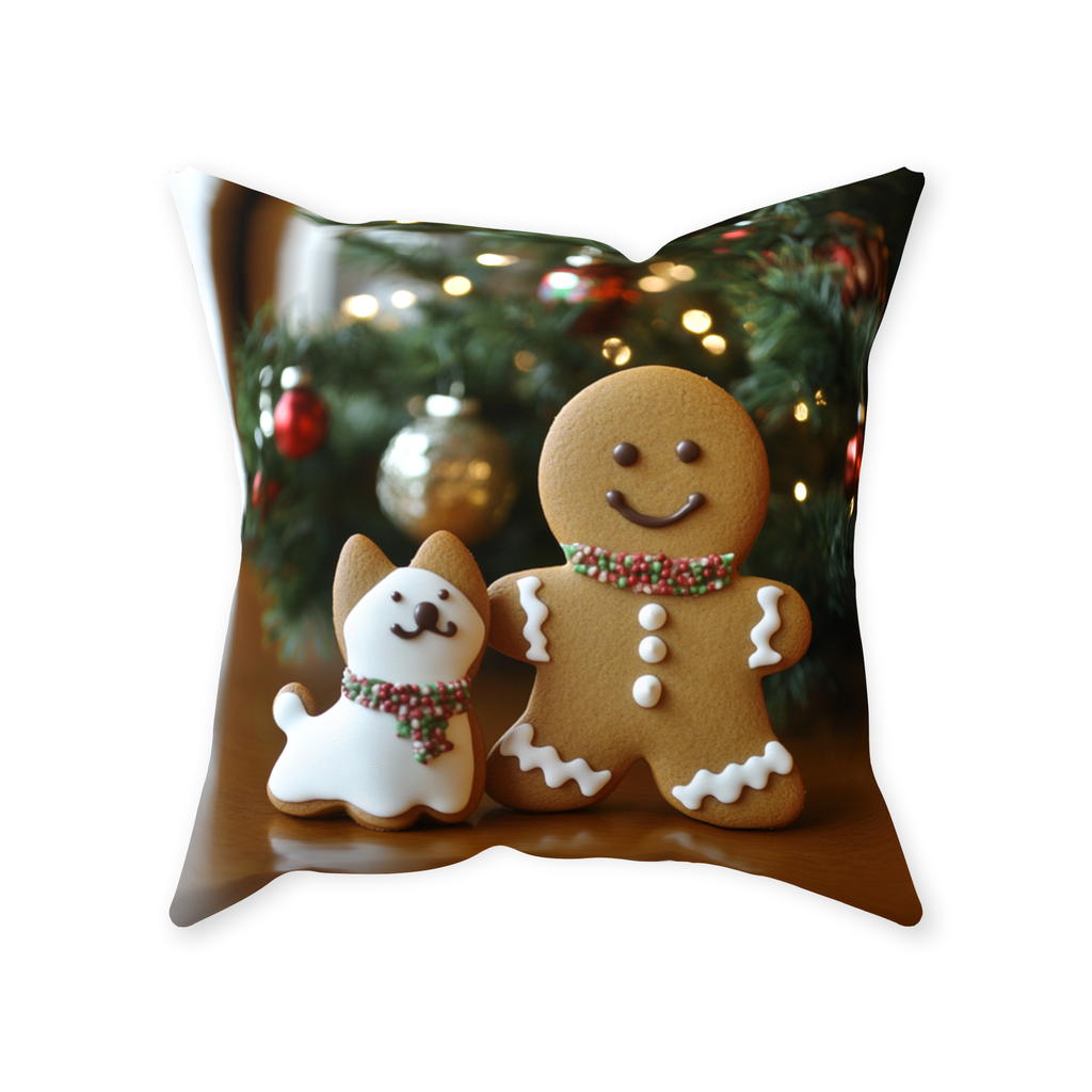 Gingerbread Man's Best Friend Holiday Premium Pillow - happy-holidogs-whimsical-snowflake-dog-art-holiday-premium-pillow-copy