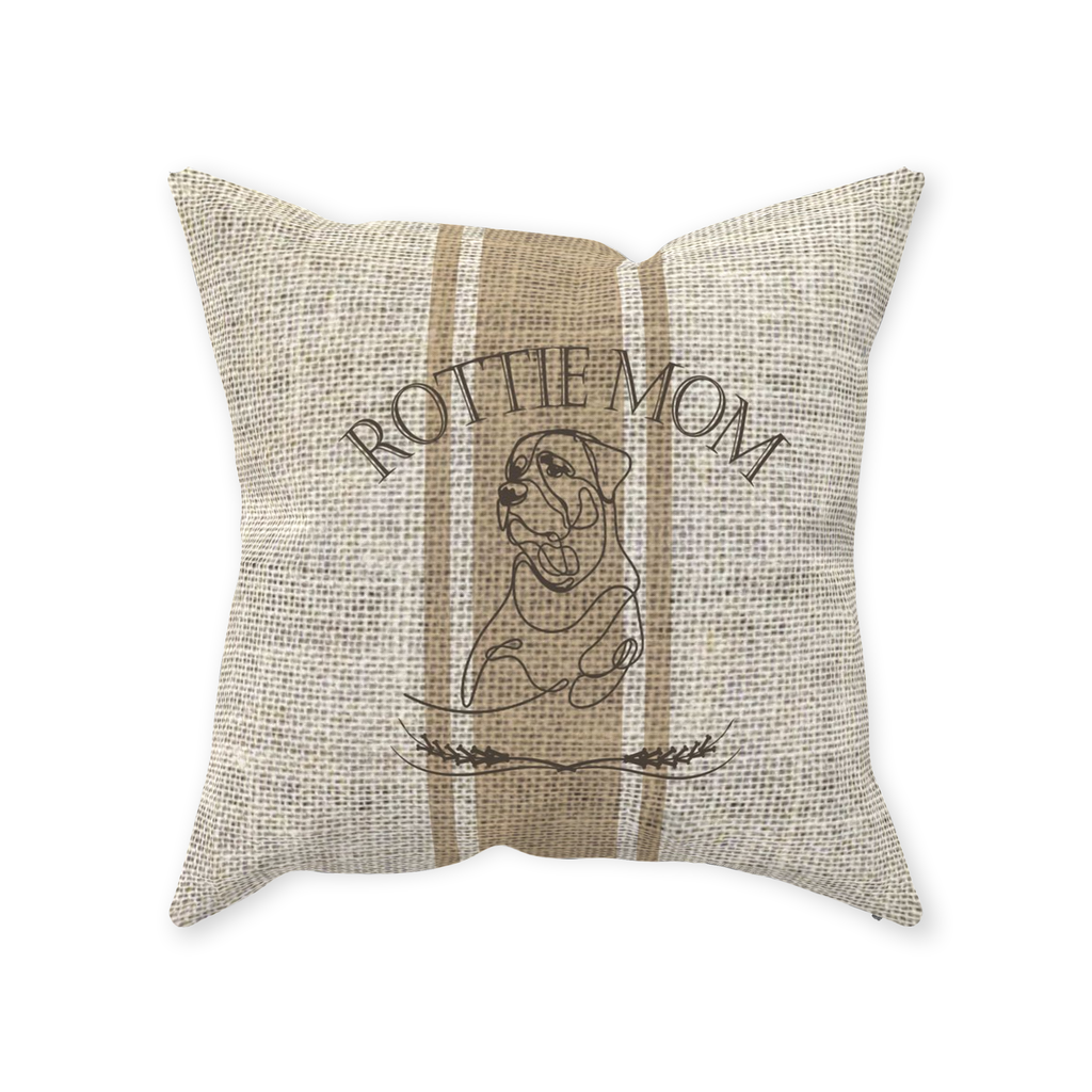 YOUR CHOICE OF BREED Dog Mom Farmhouse Grain Sack Design Pillow - any-breed-dog-mom-farmhouse-grain-sack-design-textured-faux-linen-pillow