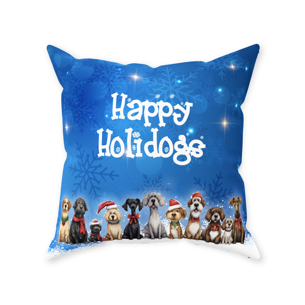 Happy Holidogs Whimsical Snowflake Dog Art Holiday Premium Pillow - happy-holidogs-frosty-pups-pillow-copy-copy