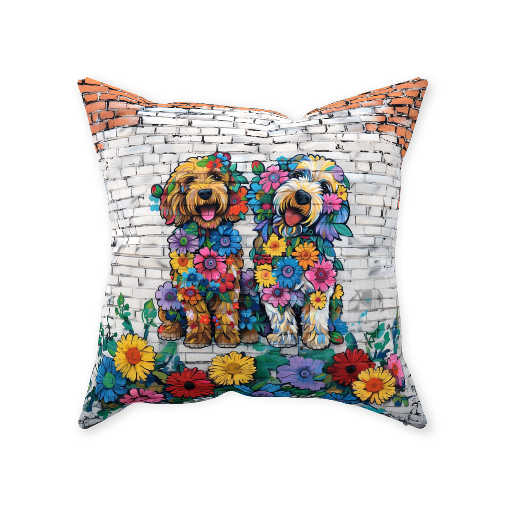 Artistic Floral Golden Doodle Original Dog Art Throw Pillow - golden-doodle-accent-pillow