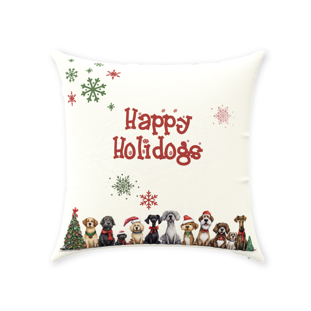 Happy Holidogs Whimsical Dog Art Premium Red & Green Holiday Pillow - whimsical-dog-art-red-green-premium-holiday-pillow