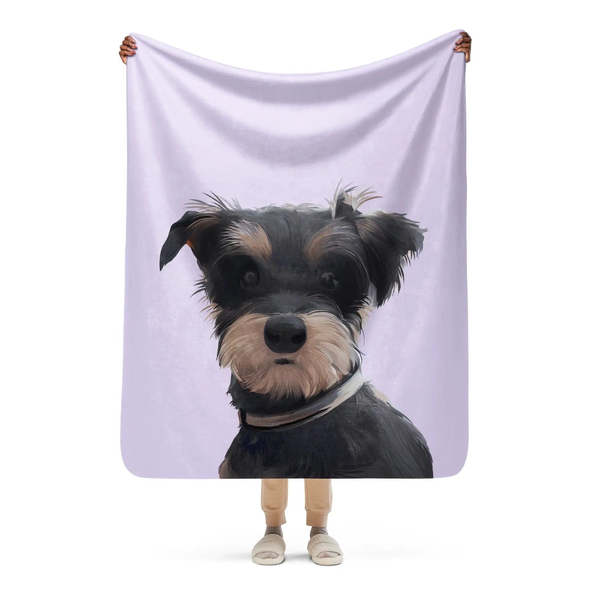 Dog Portrait Sherpa Blanket| Lilac - dog-portrait-blanket-lilac