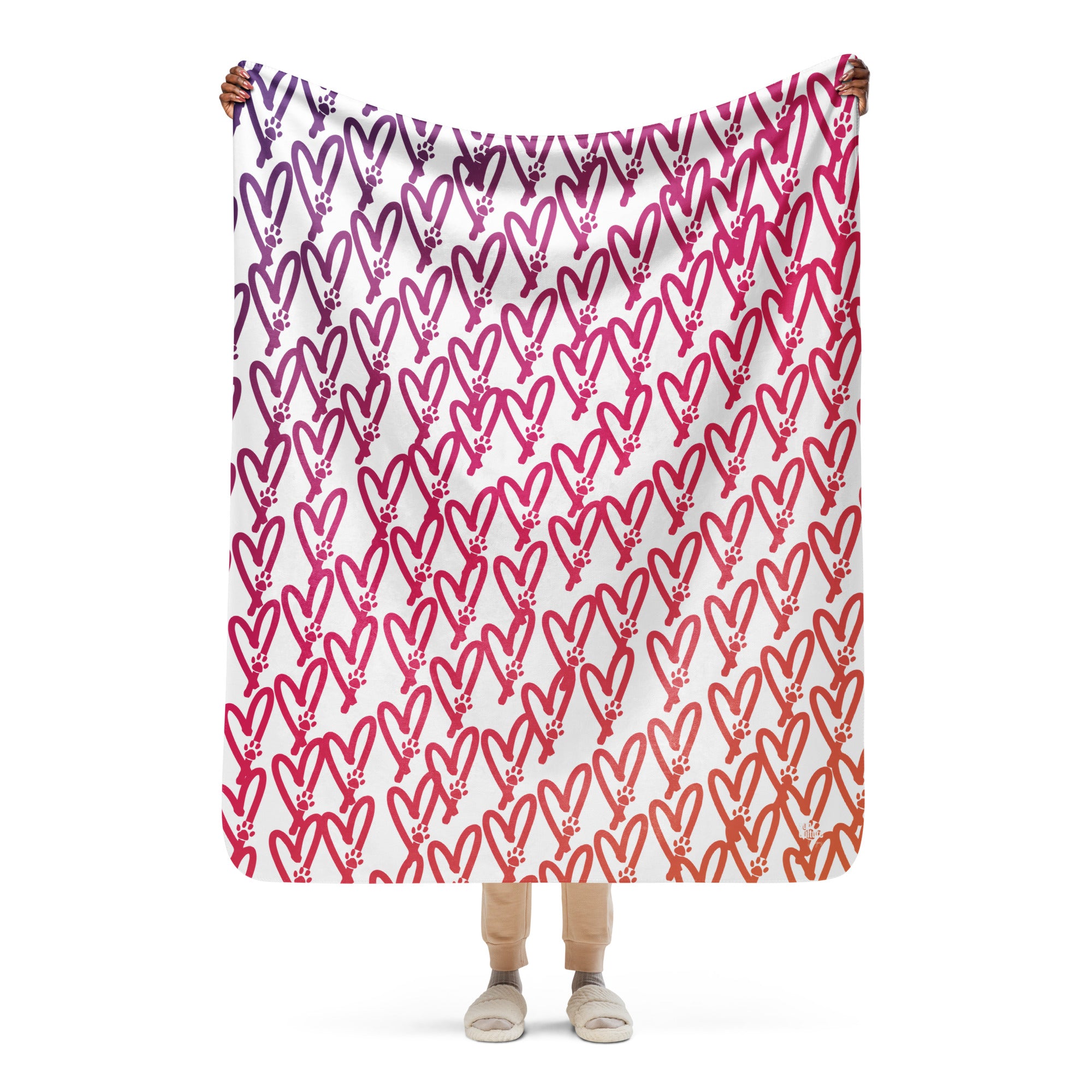 Dog Mom Heart and Paw Ombre Sherpa Blanket - dog-mom-heart-and-paw-ombre-sherpa-fleece-blanket
