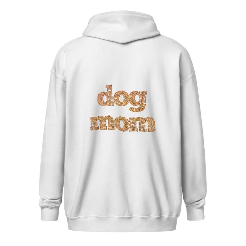 Dog Mom Crystal Zippered Hoodie | Crystal Design on Back - dog-mom-crystal-zipper-hoodie-design-on-back