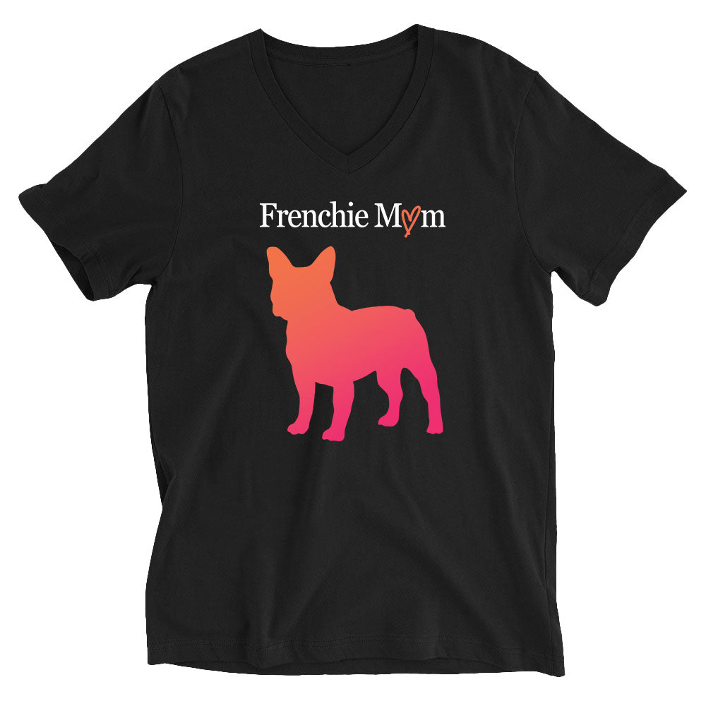 Custom Breed Mom Ombre Dog Silhouette Women's V-Neck T-Shirt - Short Sleeve T-Shirt