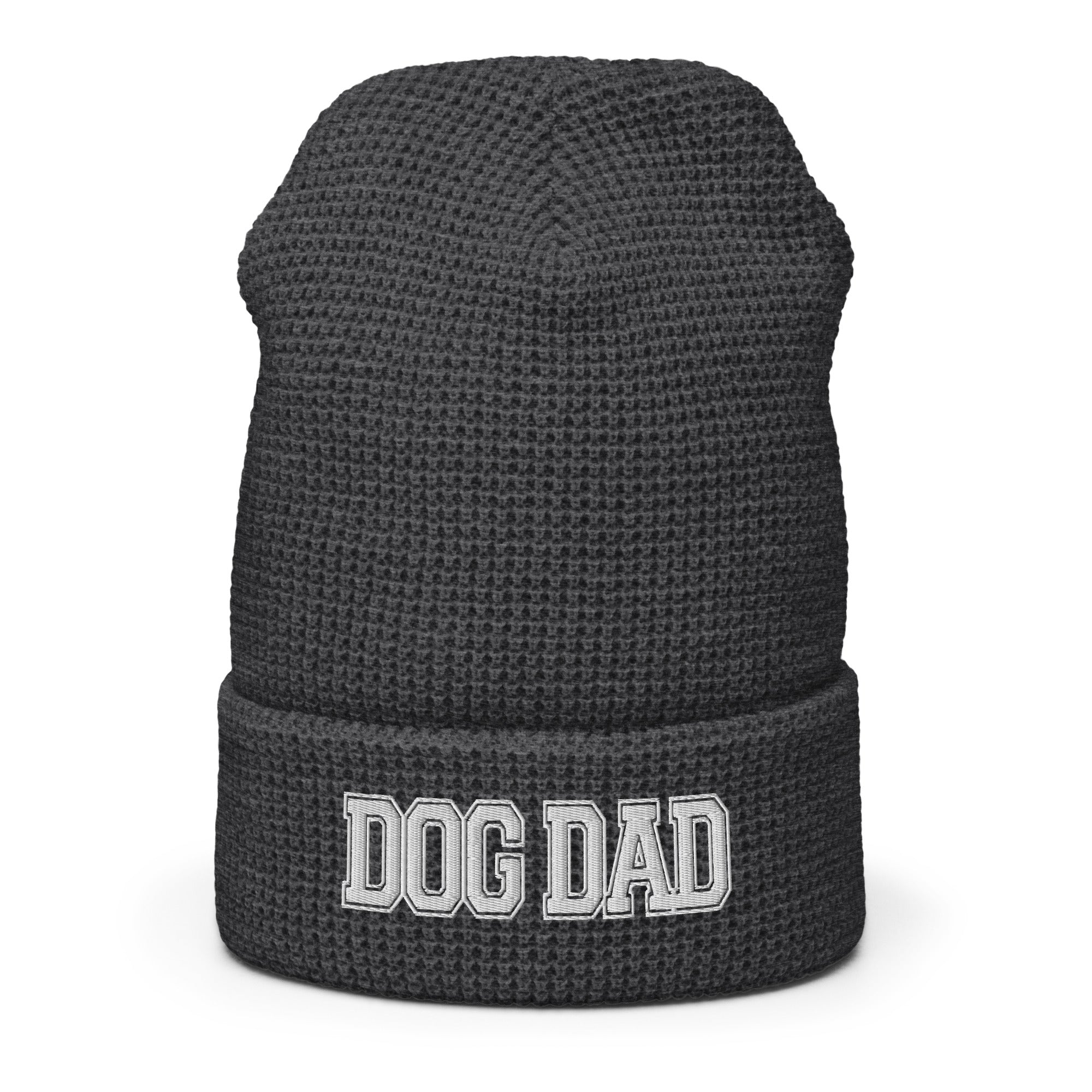 Dog Dad Varsity Font Embroidered Waffle Beanie | Multiple Color Options - dog-dad-varsity-print-waffle-beanie-multiple-color-options