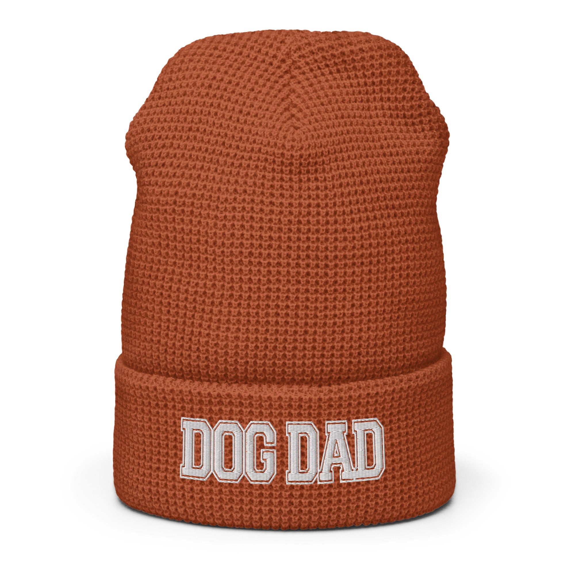 Dog Dad Varsity Font Embroidered Waffle Beanie | Multiple Color Options - dog-dad-varsity-print-waffle-beanie-multiple-color-options