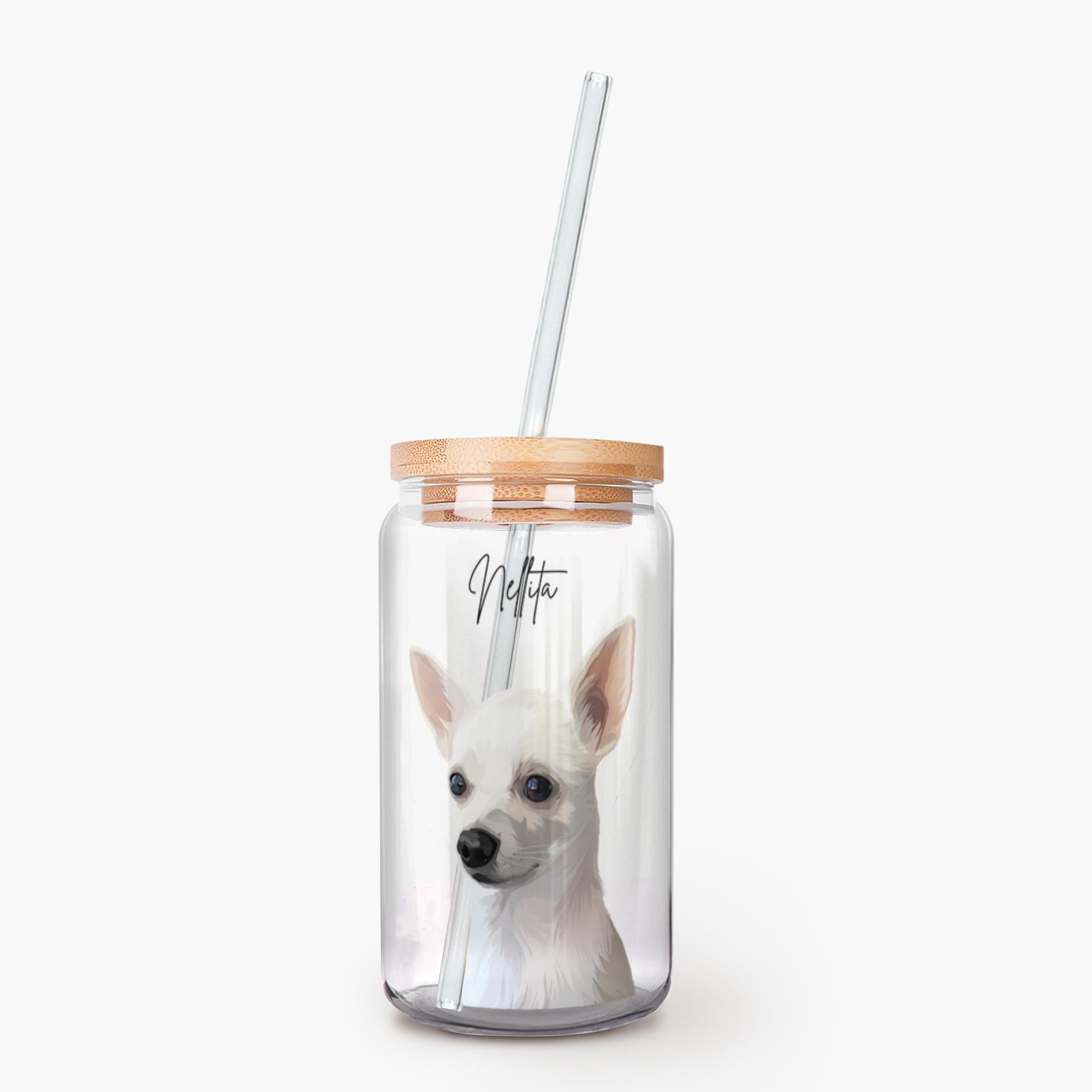 Custom Dog Portrait Soda Can Glass with Lid and Straw - Soda Can Glass