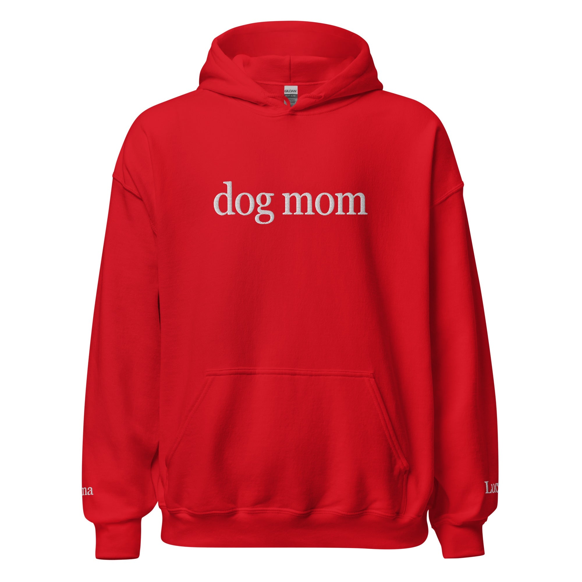 Dog Mom Custom Embroidered Hoodie with Dog Name(s) on Wrist(s) - Hoodie