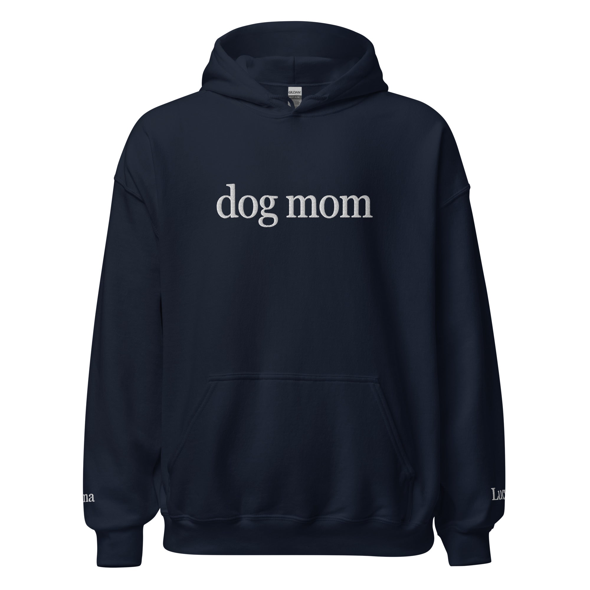 Dog Mom Custom Embroidered Hoodie with Dog Name(s) on Wrist(s) - Hoodie