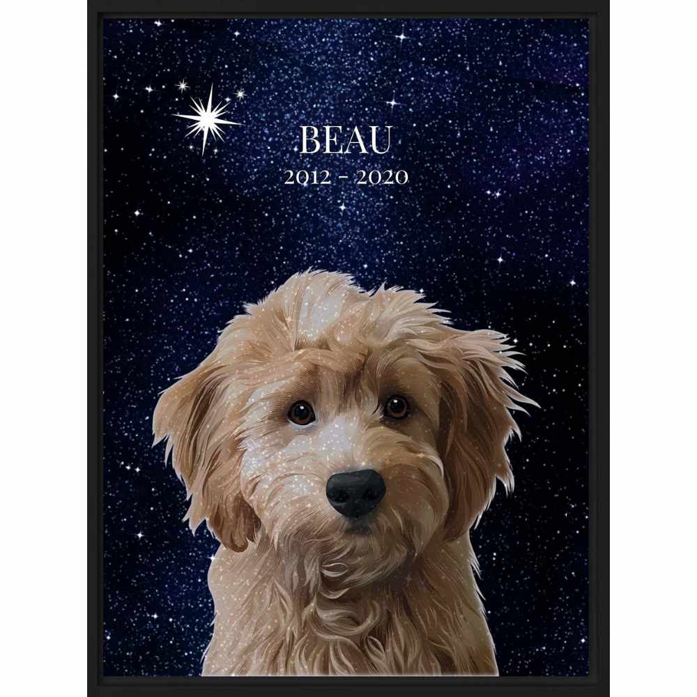 Memorial Dog Portrait | Framed Canvas or Unframed Poster Print | Night Sky - Wall Art - Wall Art- Pup Culture Designs